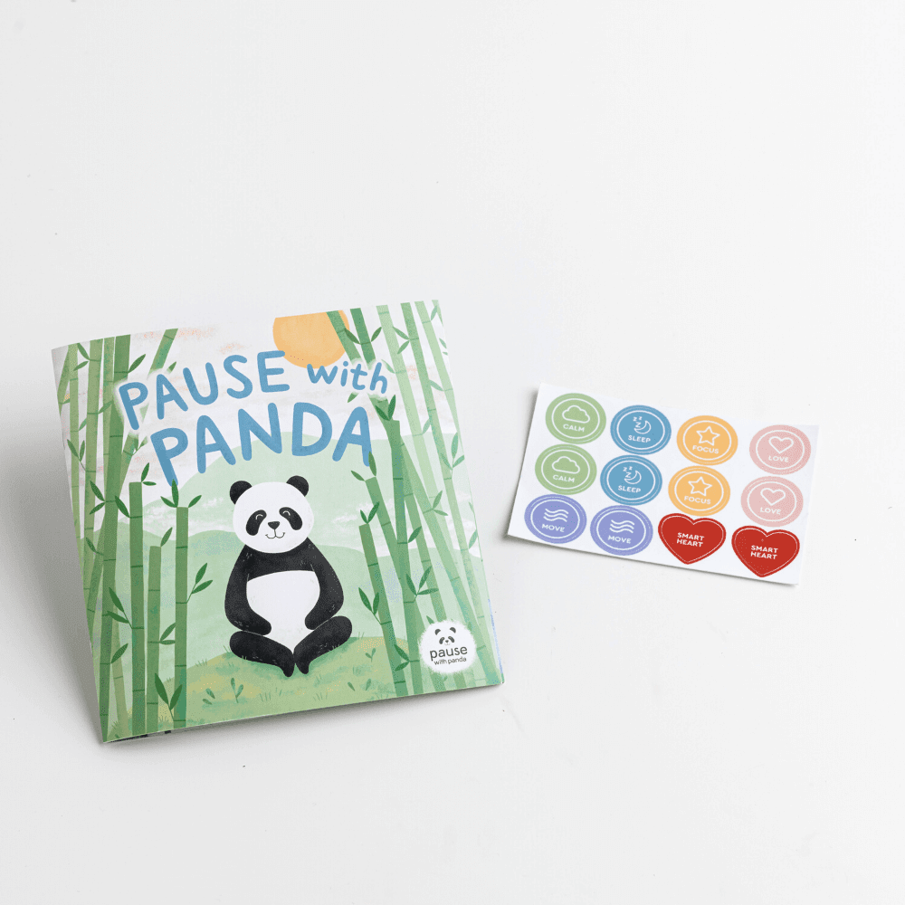 Pause with Panda storybook cover and sheet of stickers