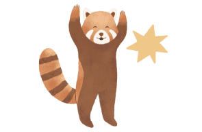 Illustrated red panda holding hands in air with yellow star