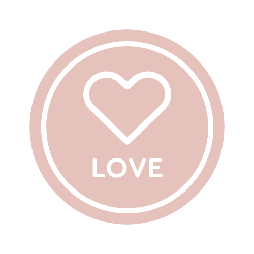 Pink circular heart icon with the word Love