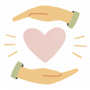 Illustrated icon of two hands surrounding a pink heart