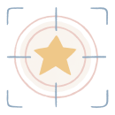 Illustrated icon of yellow star in a blue and pink target
